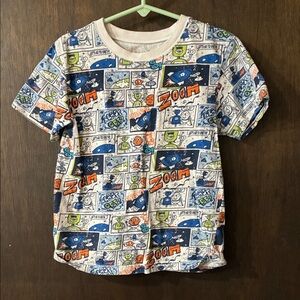 Kids Short Sleeve Comic-Print Robot Space Tee - Blue, Orange, Green